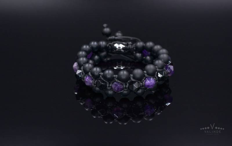 Herren Amethyst Kristall Armband 3 Reihig Stein Achat Edelstein Geschenk Für Mann Perlen Breites Makramee von Valinde