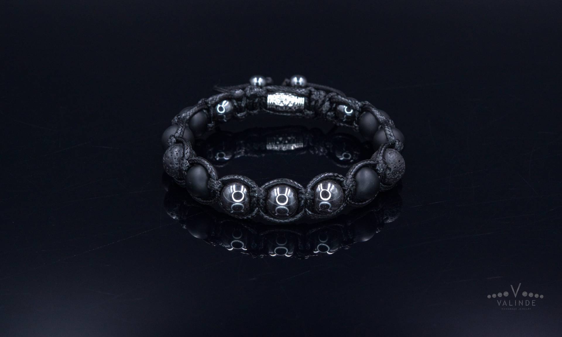 Herren Armband Stein Hämatit Edelstein Perlenarmband Onyx Schwarz Lava Makramee von Valinde