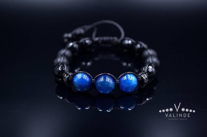Herren Blau Kyanit Perlen Armband Onyx Geschenk Für Makramee Kristallarmband von Valinde