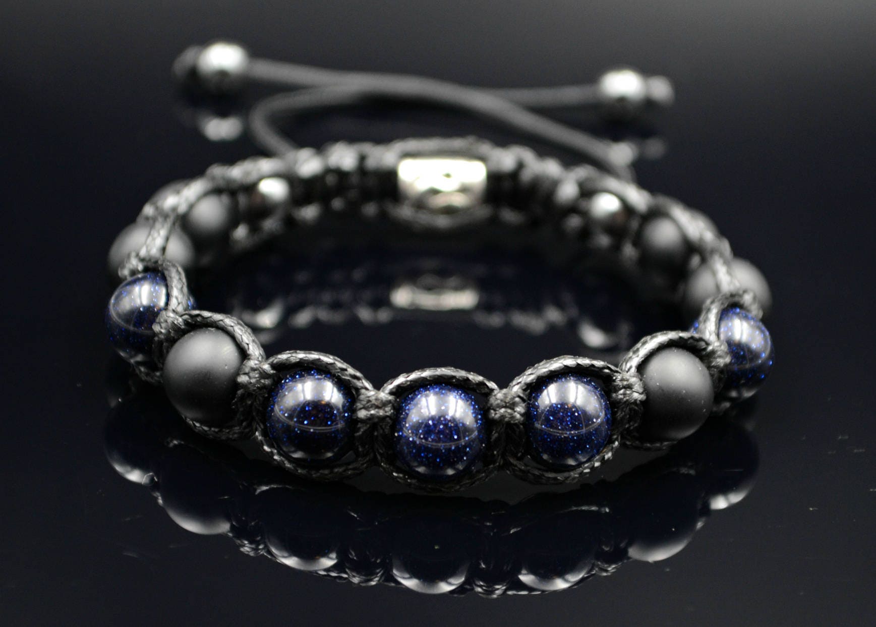 Herren Blaues Sandstein Armband Perlenarmband Steinarmband Onyx Geschenk Für Männer Makramee Vater von Valinde