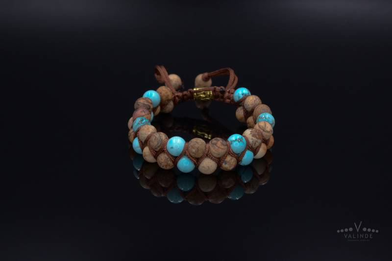 Herren Braun Jaspis Armband Doppelt Türkis Perlen Zweireihig Makramee Stein Geschenk Für Männer Verstellbares von Valinde