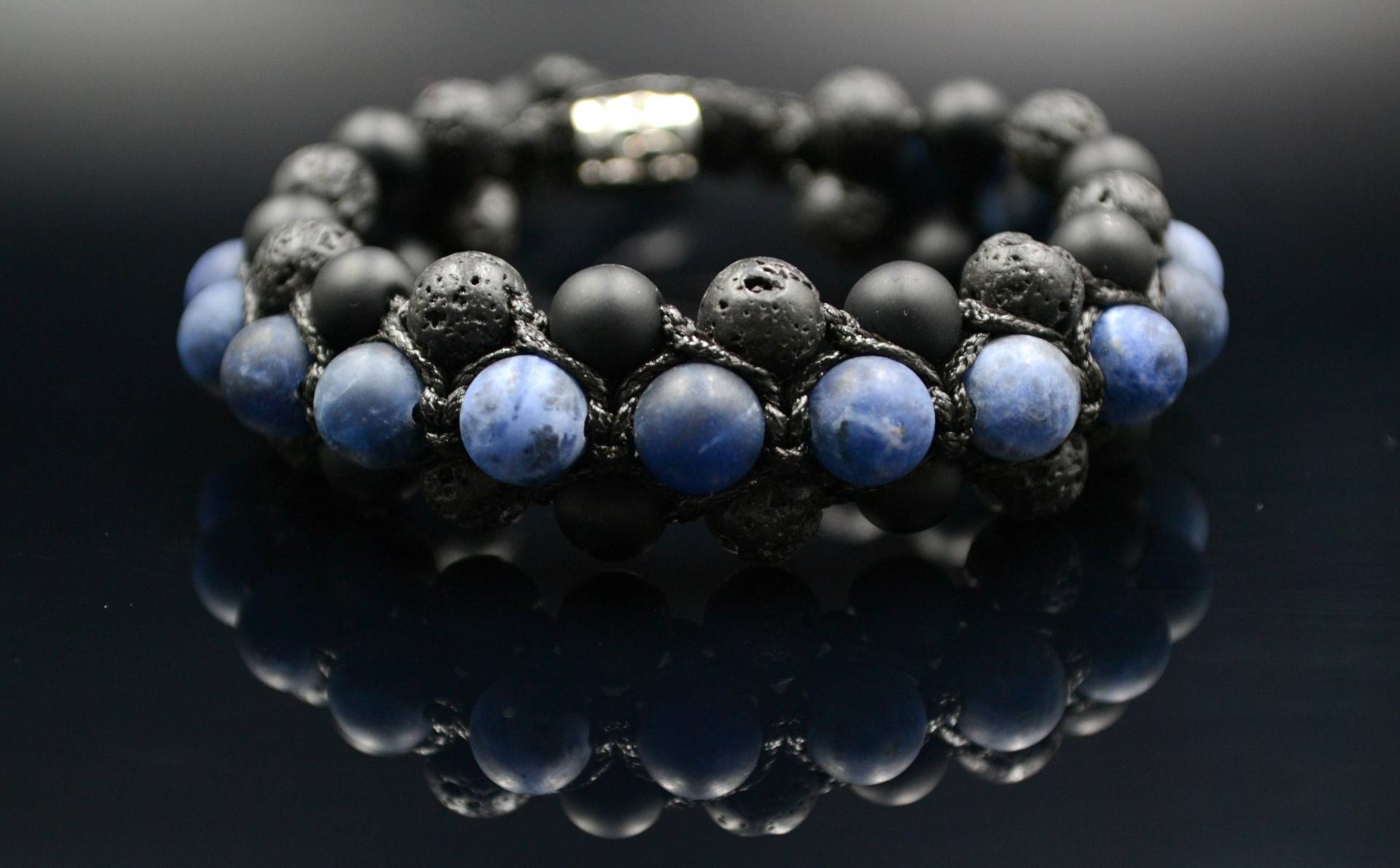 Herren Breites Mattes Perlen Armband Sodalith 3Reihig Lava Stein Kristall Schmuck Onyx Geschenk Für Männer Makramee von Valinde