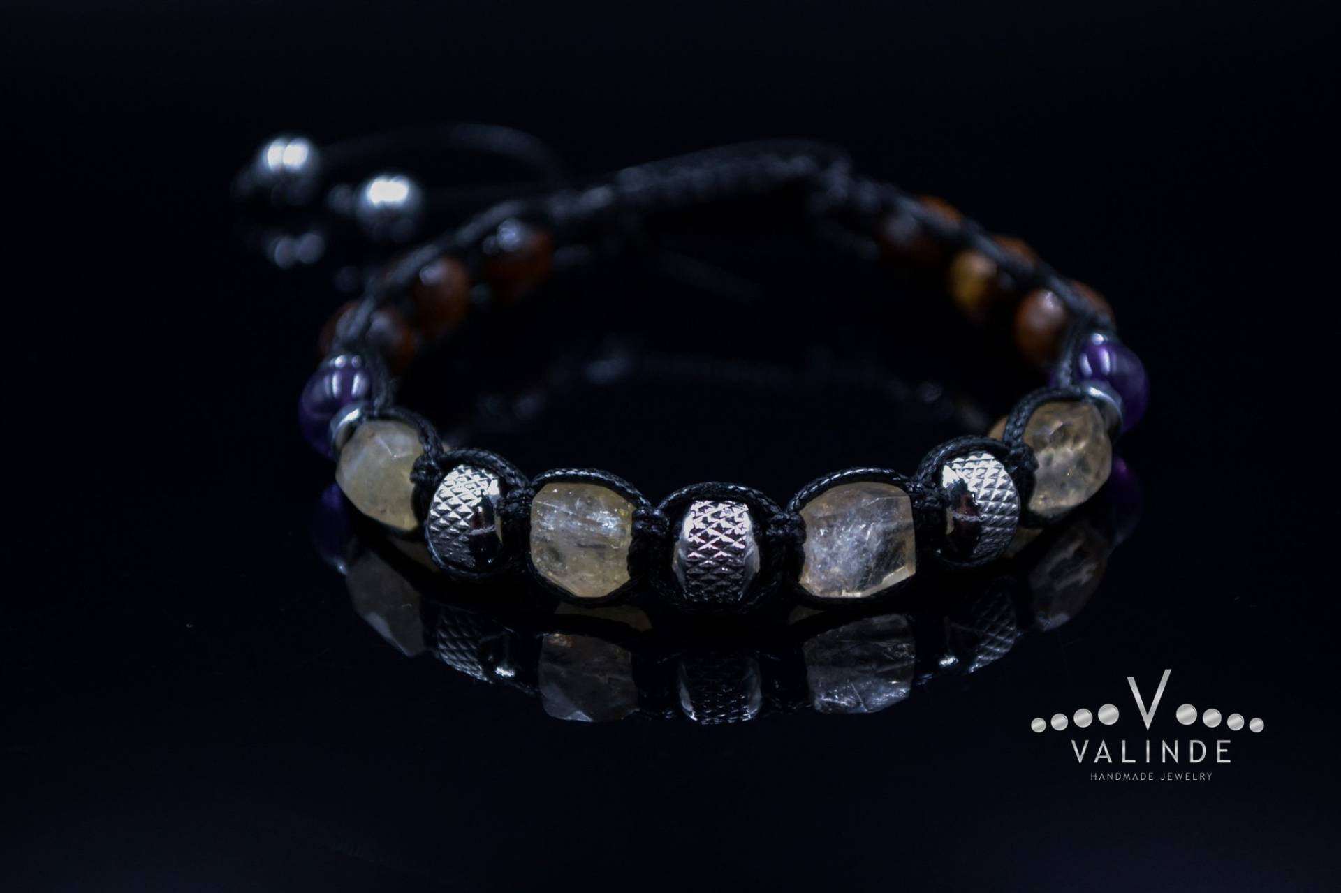 Herren Citrin Armband Tigerauge Und Amethyst Geschenk Für Mann Verstellbares Stahlperlen Kristall von Valinde