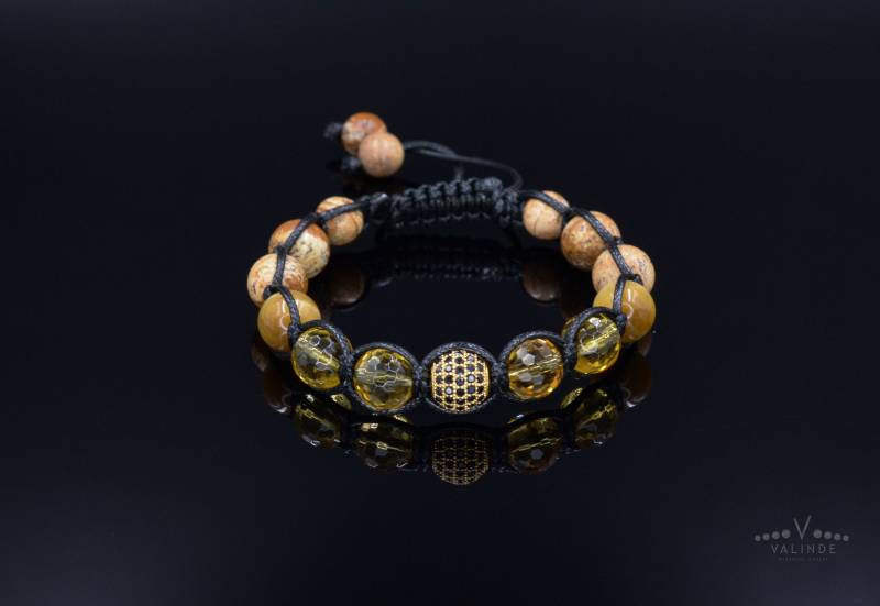 Herren Citrin Kristall Armband Jaspis Kubikzirkonia Perlenarmband Geschenk Für Einstellbar Luxus Makramee von Valinde