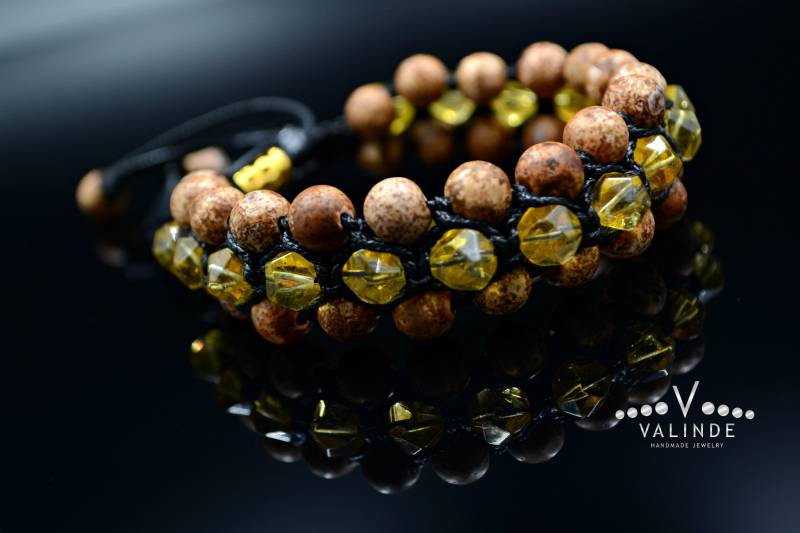 Herren Citrin Triple Bead Armband Achat Geschenk Für Männer Birthstone 3 Reihiges Dreireihiges Makramee von Valinde