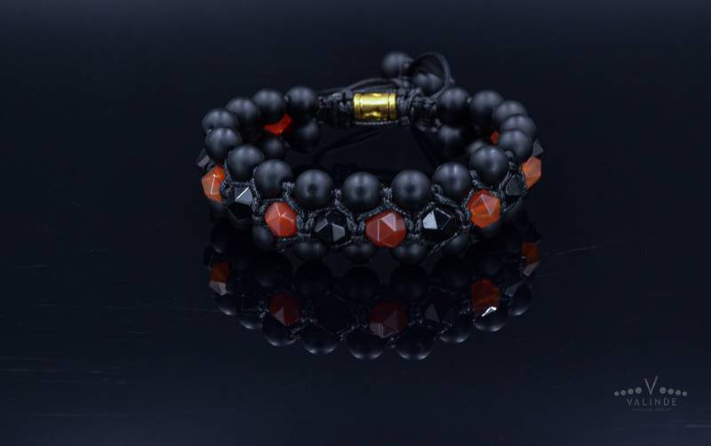 Herren Dreifach Armband - Achat & Onyx Edelstein Geschenk Für Männer Vatertagsgeschenk Dreireihig Brcaelet Makramee von Valinde