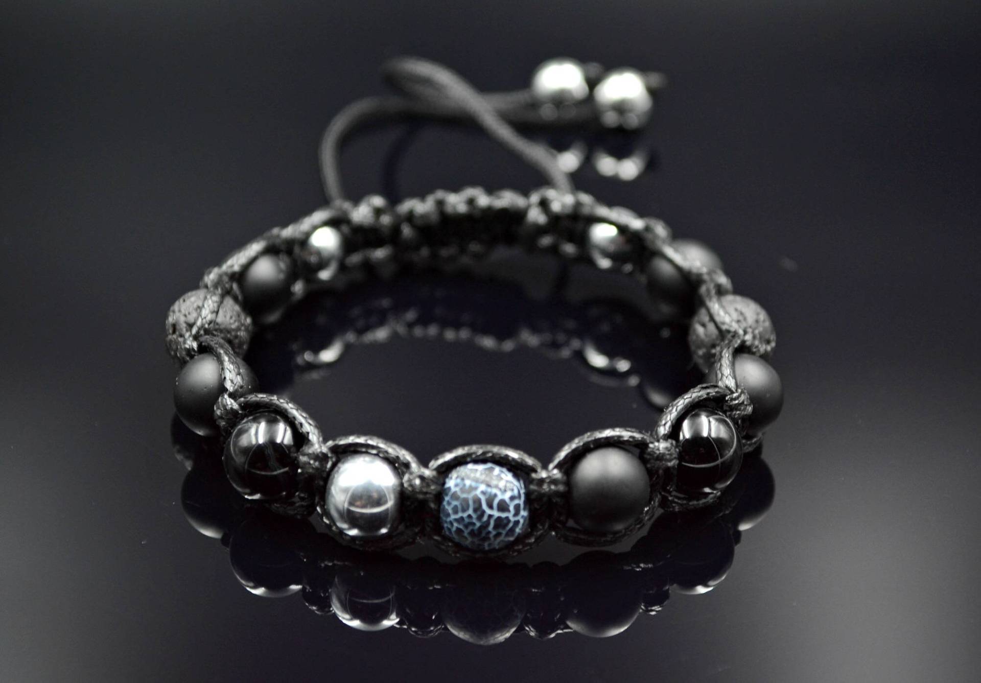 Herren Edelstein Armband Hämatit Perlen Geschenk Für Männer Onyx Herrenschmuck Achat Makramee von Valinde