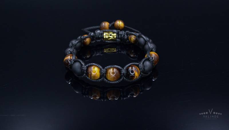 Edelstein Armband Herren Tigerauge Onyx Makramee von Valinde