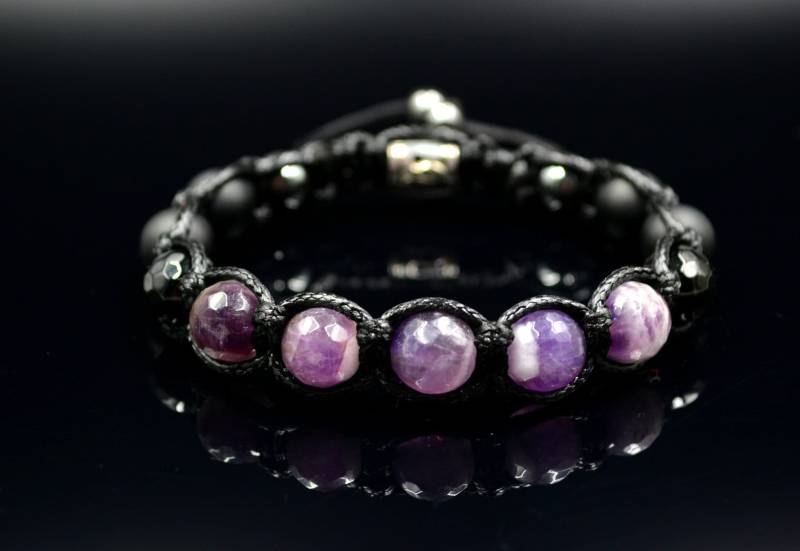Herren Facettierte Amethyst Armband Kristall Schmuck Schwarz Achat Makramee Edelstein Perlen Lila Perlenarmband von Valinde