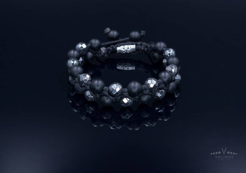 Herren Graues Hämatit Armband Makramee Schwarz Onyx Perlen Steinarmband Geschenk Für Männer von Valinde