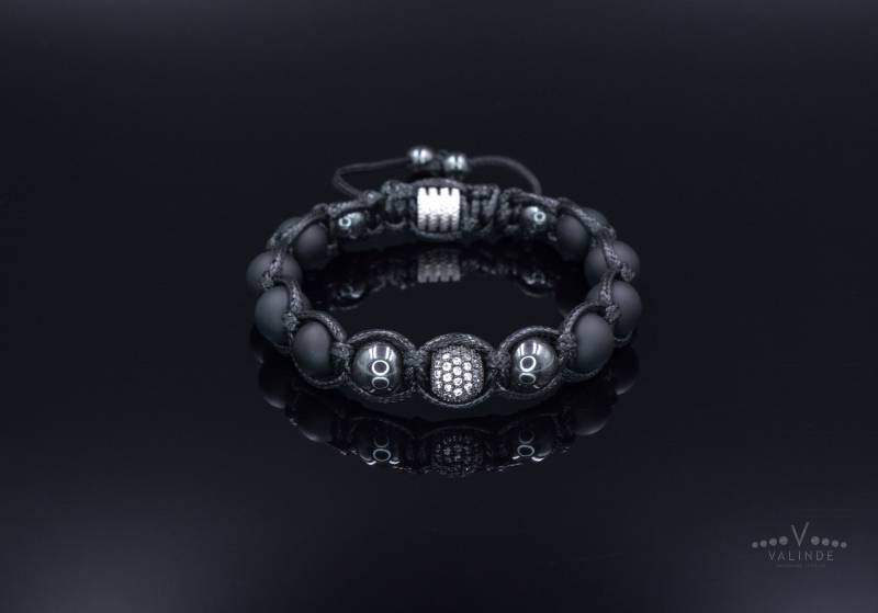 Herren Hämatit Perlen Armband Kubikzirkonia Geschenk Für Mann/Ihn Onyx Schwarzes Edelstein-Armband Makramee von Valinde