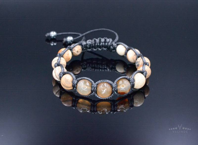 Herren Jaspis Perlen Armband Braun Achat Geschenk Für Männer Stein Makramee Edelstein Verstellbares Vatertagsgeschenk von Valinde