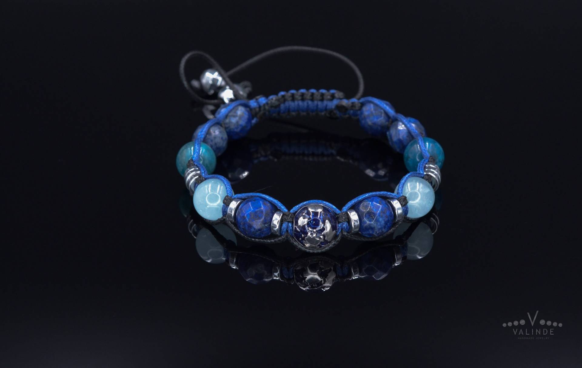 Herren Lapis Lazuli & 925 Silber Perlen Armband - Geschenk Für Männer Aquamarin Kristall Verstellbares Makramee Vatertagsgeschenk von Valinde