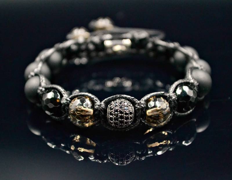 Herren Rauchquarz Und Onyx Armband Zirkonia Schwarzer Geschenk Für Männer Schwarze Perlen Verstellbares von Valinde