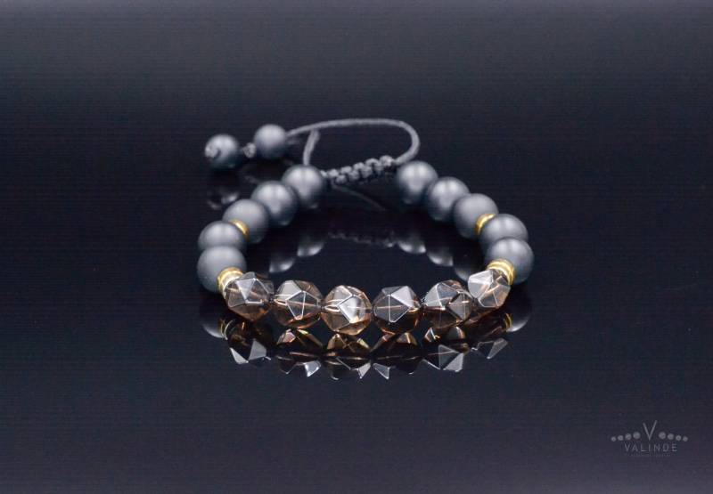 Herren Roh Rauchquarz Armband Kristall Luxus Schwarz Onyx Perlen Geschenk Für Männer Verstellbarer Stein Mann von Valinde