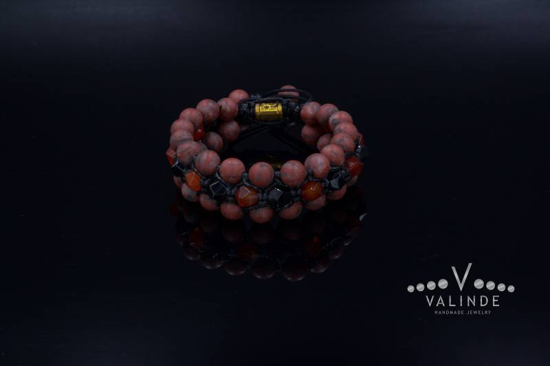 Herren Roter Jaspis Armband Geschenk Für Männer Achat Kristall 3 Reihen Einstellbar Edelstein Feuer von Valinde