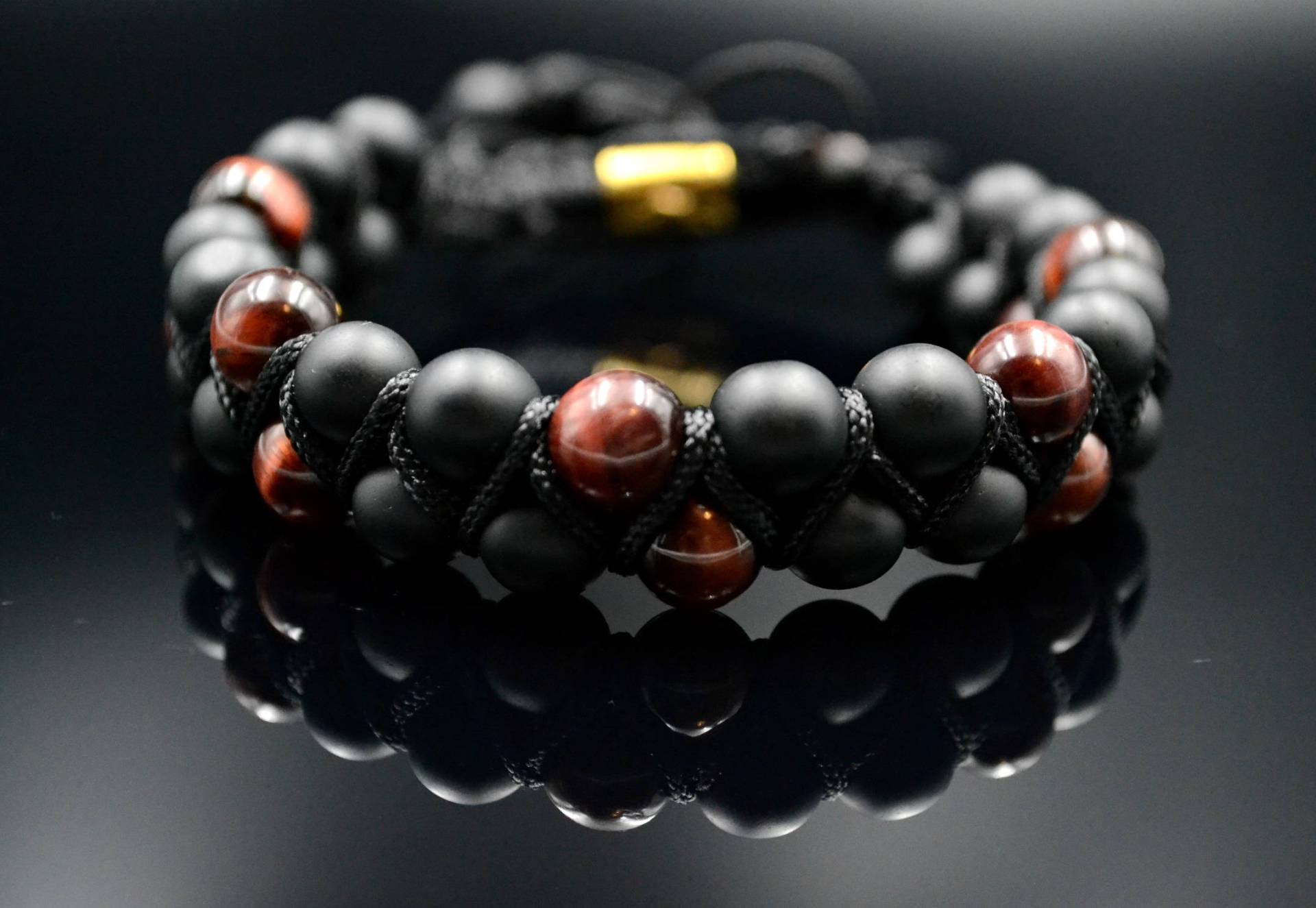 Herren Rotes Tigerauge Armband Doppel Stein Edelstein Perlenarmband Onyx Geschenk Für Männer Makramee von Valinde