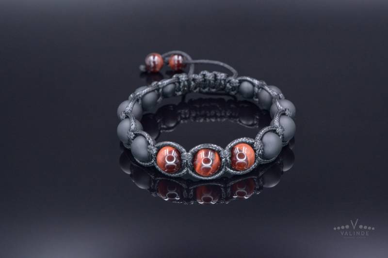 Männer Rotes Tigerauge Armband Schwarzes Onyx Verstellbares Makramee Geflochtenes Geschenk Für Stein von Valinde