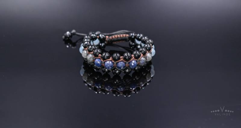 Herren Saphir Edelstein Armband 3 Reihig Makramee Aquamarin Geschenk Für Männer Mann Kristall Verstellbar von Valinde