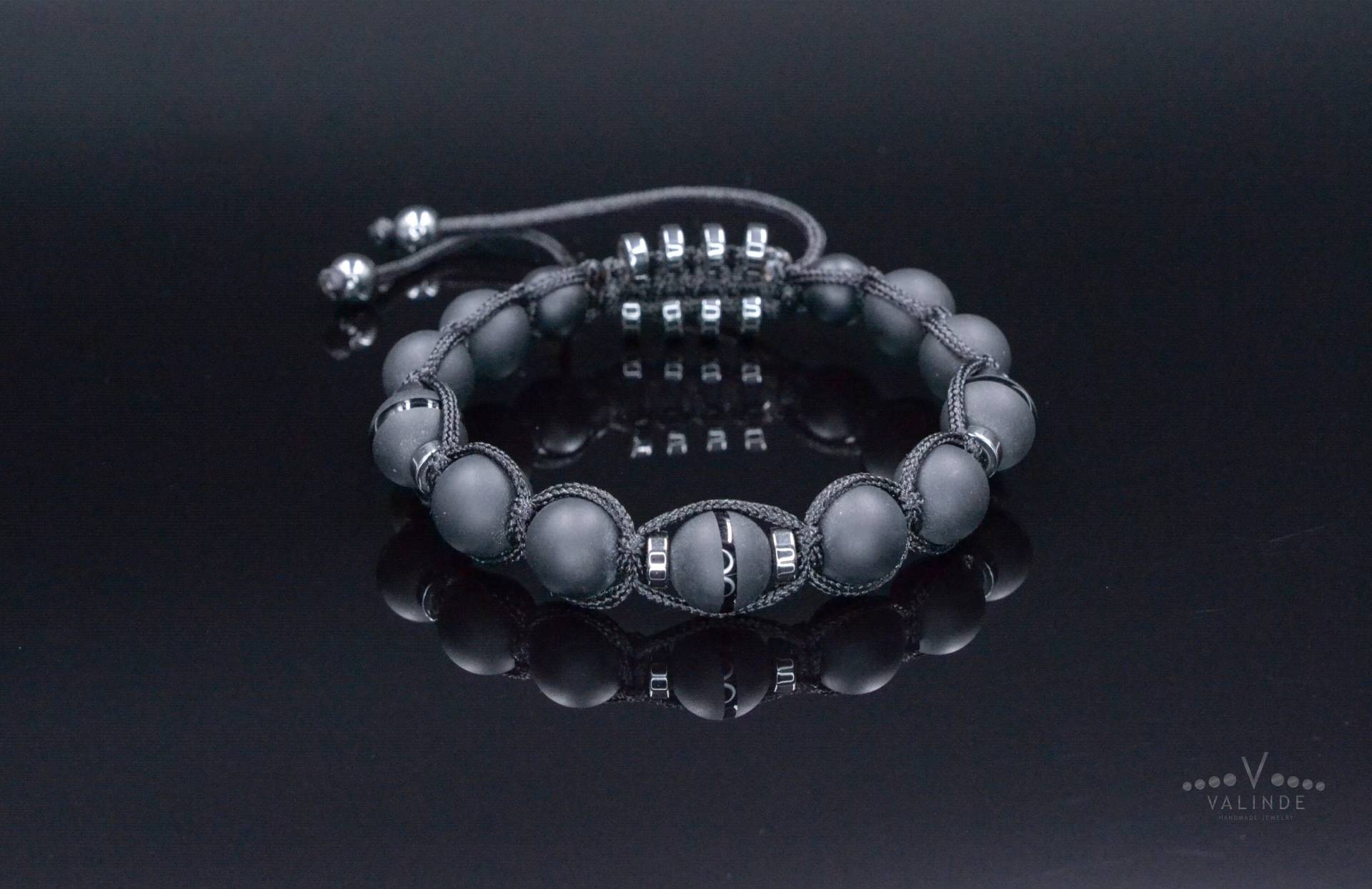 Herren Schwarzer Onyx Hämatit Perlen Armband, Edelstein Geflochtenes Verstellbares Geschenk Für Männer, Vatertagsgeschenk, Kristall Amulett Armband von Valinde