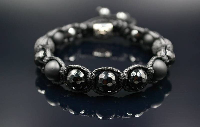 Herren Schwarzes Armband Schwarz Achat Onyx Edelstein Perlen Stein Perlenarmband Makramee Geschenk Für Männer von Valinde