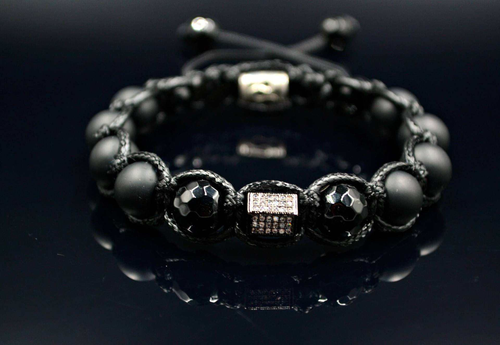 Herren Schwarzes Edelstein Armband Zirkonia Achat Makramee Onyx Geschenk Für Männer Verstellbares von Valinde