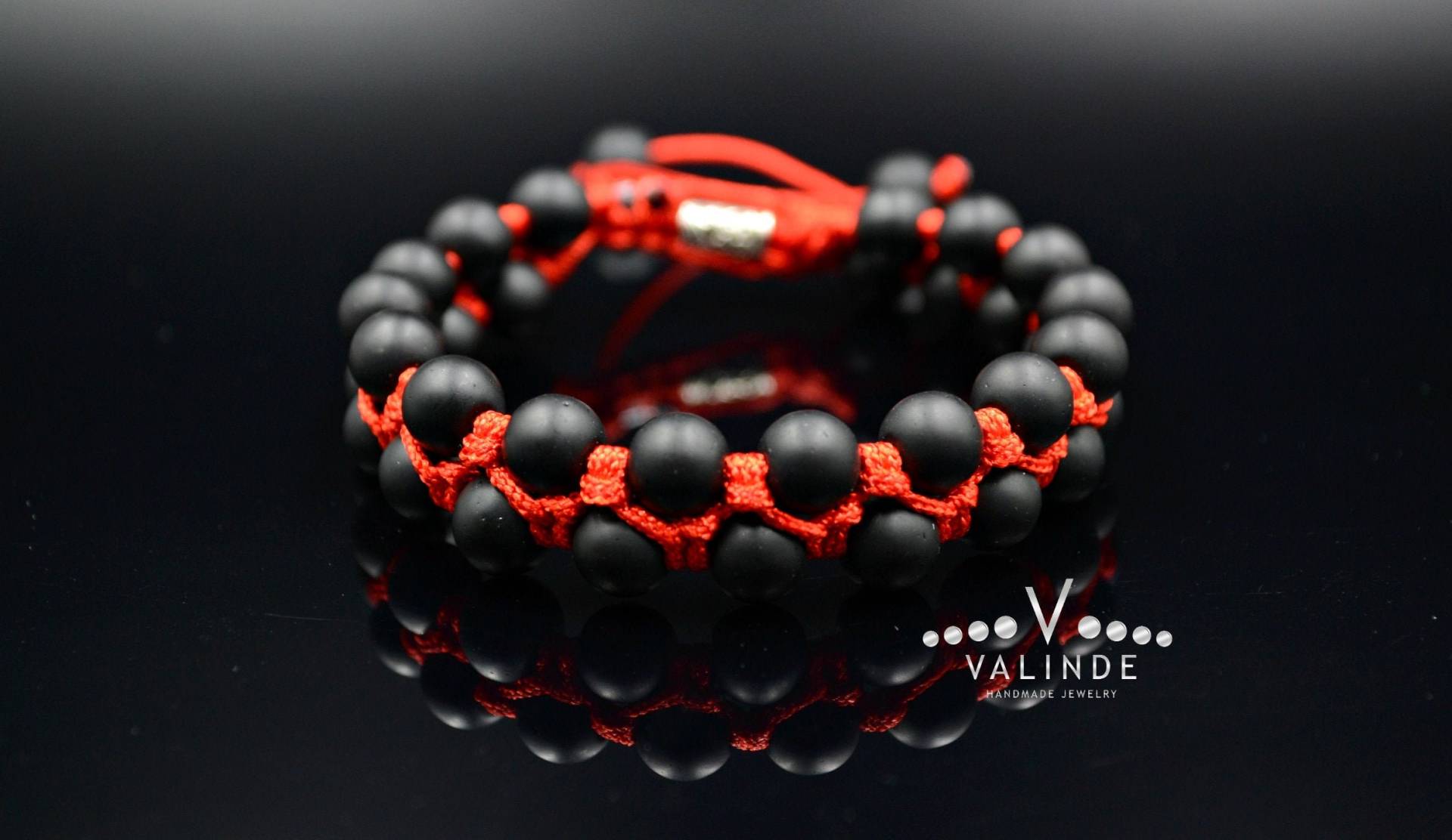 Herren Schwarzes Onyx Doppelarmband Makramee Perlenarmband Doppelreihiges Armband Rotes Kordelarmband Edelstein Geschenk Für Männer von Valinde