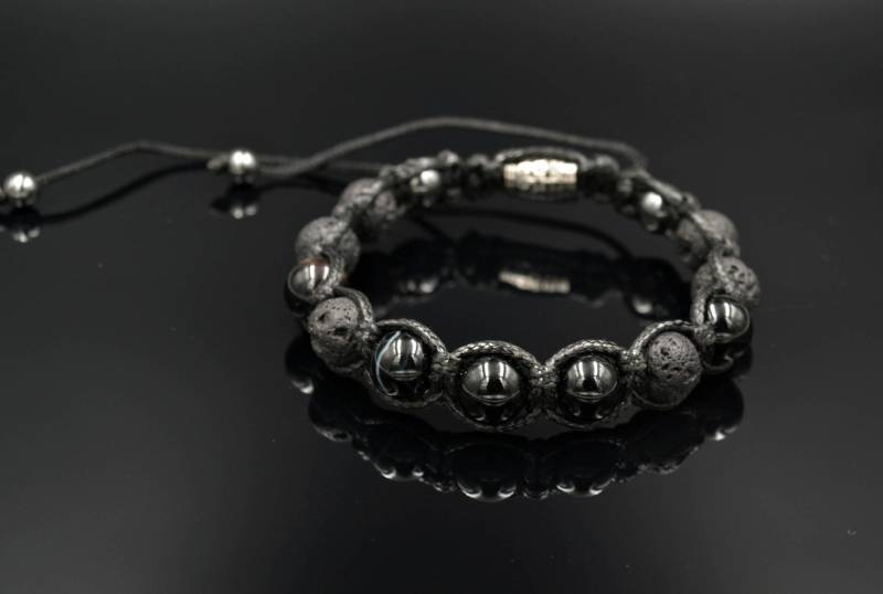 Herren Schwarze Stein Armband Edelstein Lavastein Perlenarmband Makramee Achat Perlenarmband Herrenschmuck von Valinde