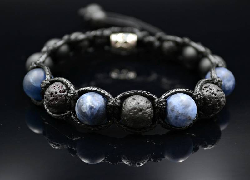 Herren Sodalith Armband Schwarze Lava Kristall Schmuck Onyx Perlen Geschenk Für Männer Makramee Verstellbares Stein von Valinde