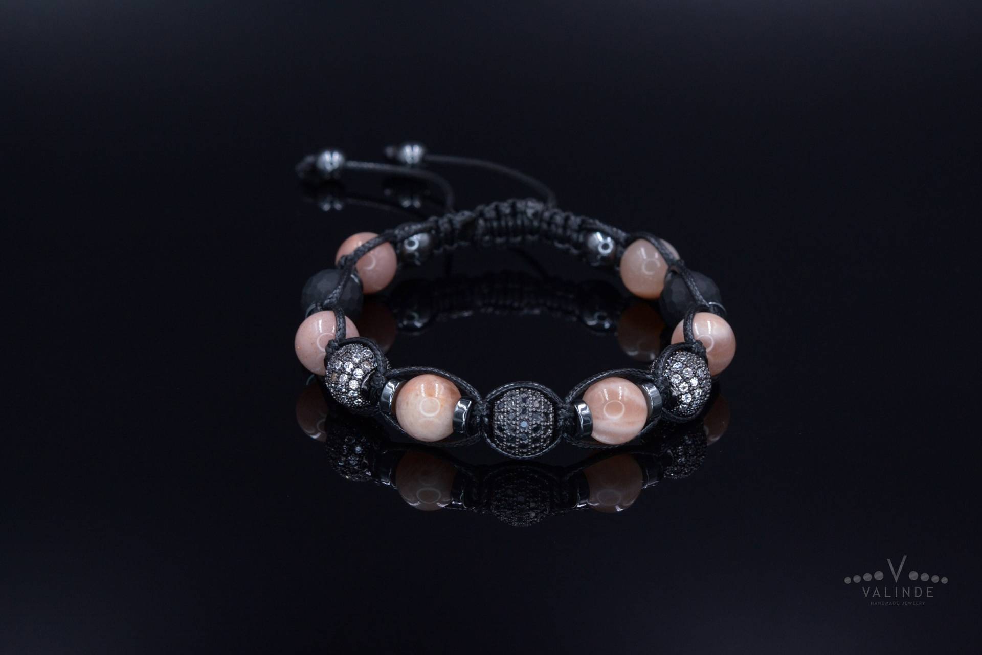 Herren Sonnenstein Kristall Geflochtenes Armband - Cz Perlenarmband Geschenk Für Männer Verstellbares Makramee Onyx & Hämatit von Valinde