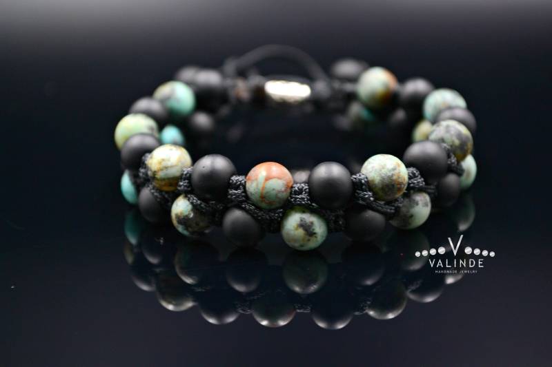 Herren Türkis Armband Onyx Doppel Makramee Edelstein Geschenk Für Männer Verstellbares Zweireihiges von Valinde