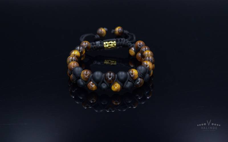 Herren Armband Zweireihiges Tigerauge Edelstein Makramee Onyx Perlenarmband Geschenk Für Männer von Valinde