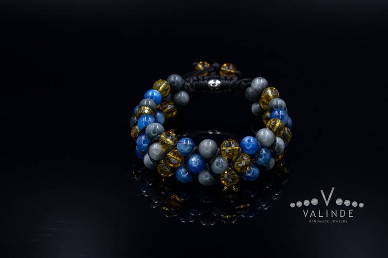 Kyanit Dreifach Armband/Luxus Edelstein Herren Citrin Makramee Falken Auge Geschenk Für Männer von Valinde