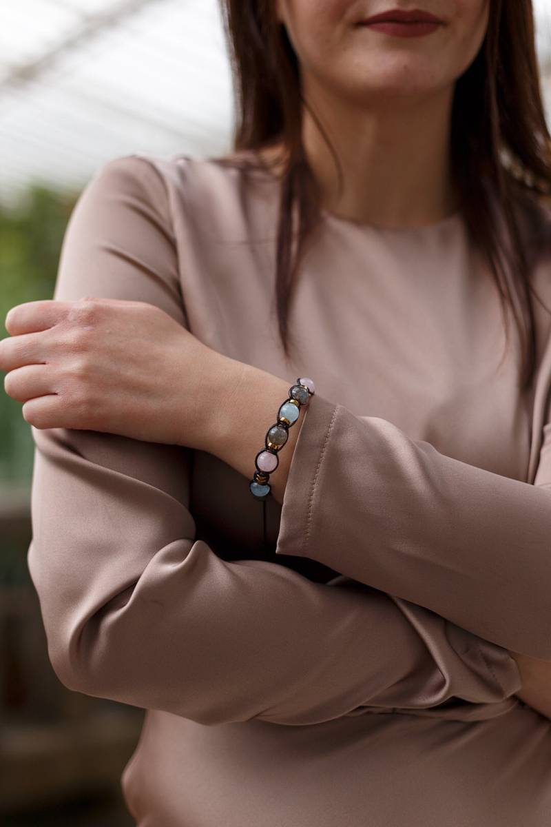 Labradorit Armband - Damen Aquamarin Rosenquarz Kristall Geflochtenes Verstellbares Muttertagsgeschenk Geschenk Für Frau von Valinde