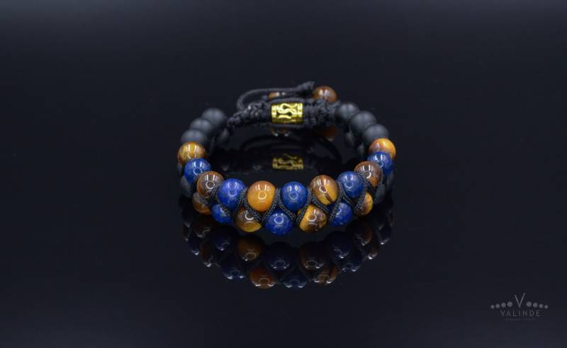 Lapislazuli Doppelarmband Herren Tigerauge Armband Zweireihig Makramee Onyx Geschenk Für Männer Vatertagsgeschenk von Valinde