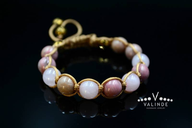 Damen Rosenquarz Makramee Armband Rosa Rhodonit Hämatit Kristallarmband Geschenk Für Frau Mutter von Valinde