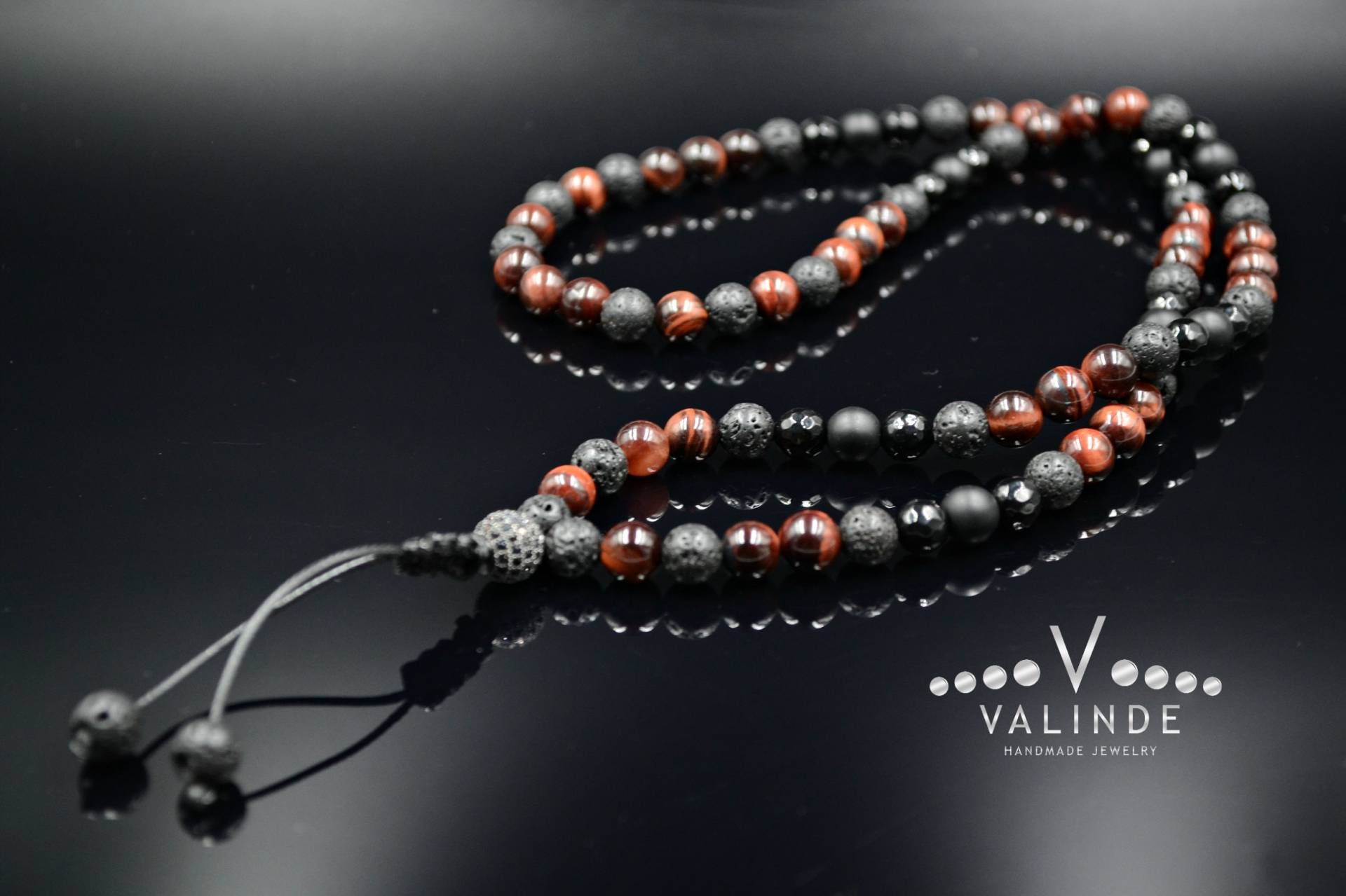 Rote Tigerauge Halskette Herren Lange Onyx Cz Geschenk Für Männer Kristall Perlen Schwarze Zirkonia von Valinde