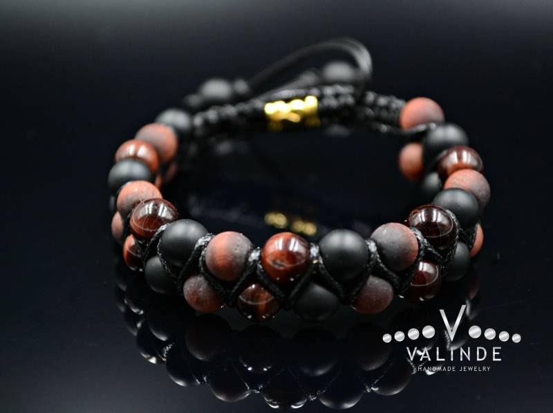 Rotes Tigerauge Armband Herren Doppelarmband Makramee Geschenk Für Männer Onyx Verstellbares Stein von Valinde
