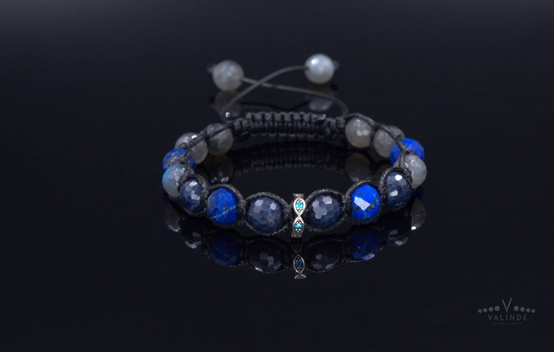 Saphir Und Lapislazuli Armband Herren - Flash Labradorit Kristall 925 Silber Perlen Geschenk Für Männer Verstellbares von Valinde