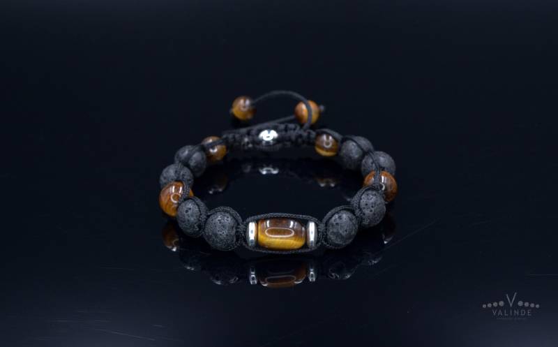 Schwarz Lava Stein Armband Herren Tigerauge Perlen Verstellbar Geschenk Für Mann Rock von Valinde