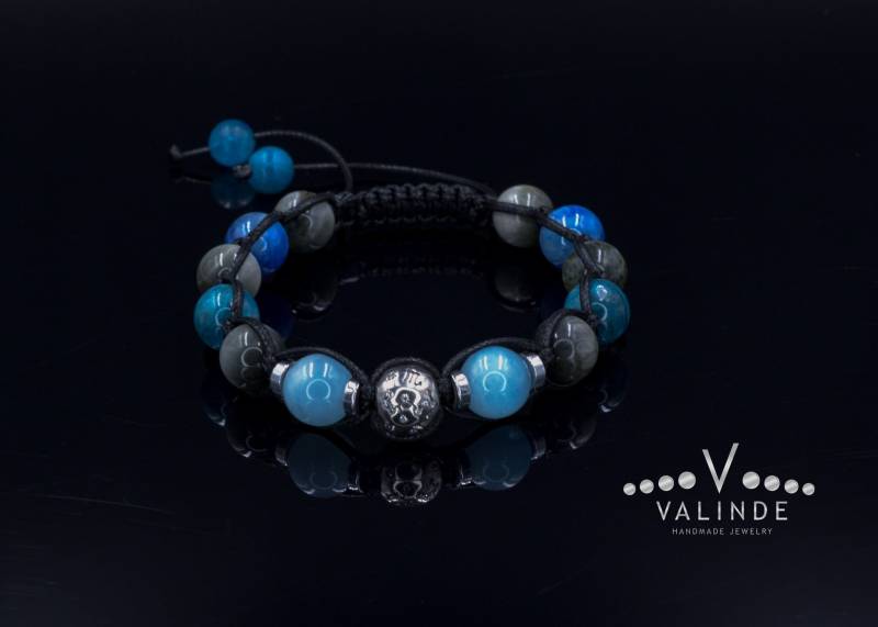 Sternzeichen 925 Sterling Silber Perlenarmband Herren Falkenauge Und Aquamarin Armband Weihnachtsgeschenk Kyanit & Apatit Männergeschenk von Valinde