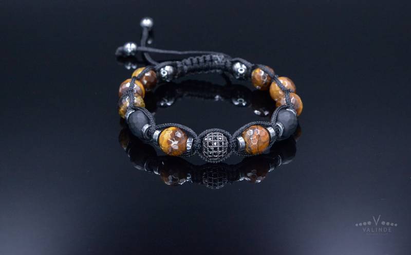 Tigerauge Armband Männer - Schwarzer Onyx Verstellbares Geschenk Für Hämatit Kristall Geflochtenes Ihn von Valinde