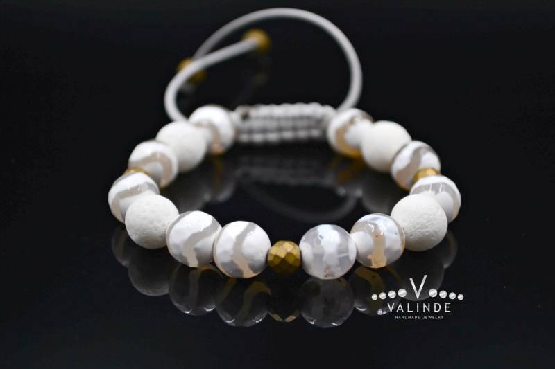 Weiße Koralle Perlen Armband Damen Achat Makramee Geschenk Für Frau Alltags Kristallarmband Hämatit von Valinde