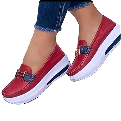 Bequeme Plateau-Loaferss für Damen, lässige flache PU-Wanderschuhe, Vintage-Stil, Rot Bequeme Plateau-Loaferss für Damen, lässige flache PU-Wanderschuhe, Vintage-Stil, Rot von Valink