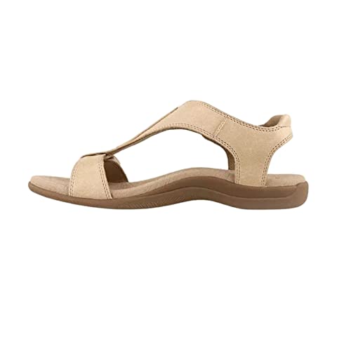 Damen Flache Strandsandalen Sommer Weich Fußbett Klettverschluss Sandalen Leichte Freizeit PU Atmungsaktive Sandalen Offene Zehen Fußgewölbeunterstützung Schuhe von Valink