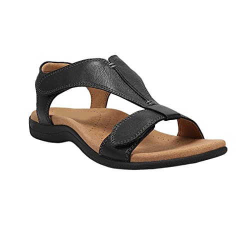 Damen Flache Strandsandalen Sommer Weich Fußbett Klettverschluss Sandalen Leichte Freizeit PU Atmungsaktive Sandalen Offene Zehen Fußgewölbeunterstützung Schuhe von Valink