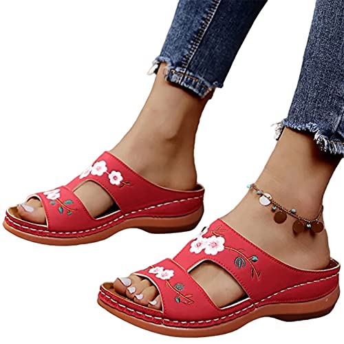 VALINK Damen-Sandalen mit Blumenstickerei, Wandersandalen, Leder, Blumenstickerei, Vintage, lässig, weiches Fußbett, orthopädische Fußgewölbeunterstützung VALINK Damen-Sandalen mit Blumenstickerei, Wandersandalen, Leder, Blumenstickerei, Vintage, lässig, weiches Fußbett, orthopädische Fußgewölbeunterstützung von Valink