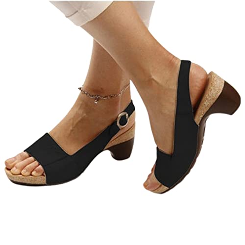 VALINK Damen Sommer Absatzsandalen Chunky Heel Sandalen Verstellbarer Fersenriemen Peep Toes Slide Schuhe Sommer Herbst Strand Outdoor von Valink