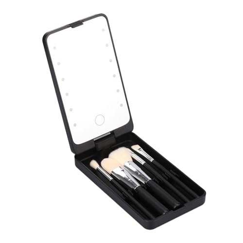 VALINK USB Wiederaufladbarer Reise-Make-up-Spiegel mit Lichtern und Make-up-Pinsel-Set, Reise-LED-Spiegel-Make-up-Pinsel-Set für Frauen, Schwarz von Valink