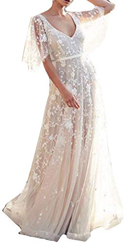 VALINK Venus Kleid, für Hochzeit, Strand, Weiß, mit Spitze, für den Alltag, rückenfrei, V-Ausschnitt, Brautkleid, Hochzeitskleid, Zubehör XXL von Valink